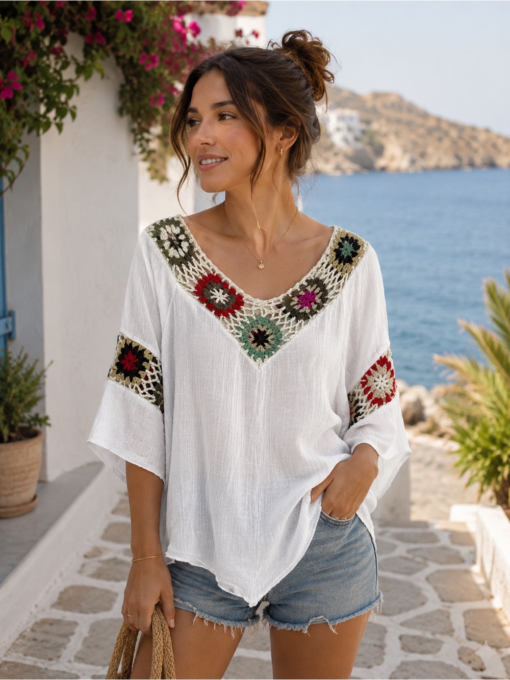 Boho Crochet-Trim White Women’s Top